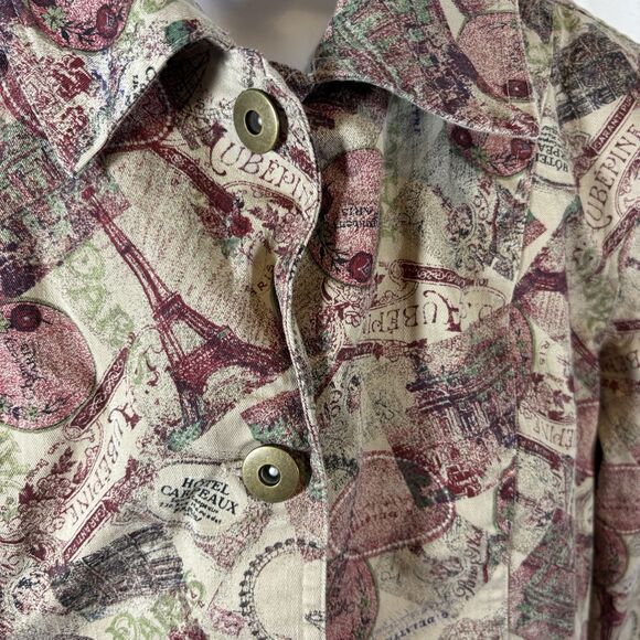 Christopher & Banks M Jacket Parisian Travel Print Button Front Vintage-Inspired - Picture 2 of 16